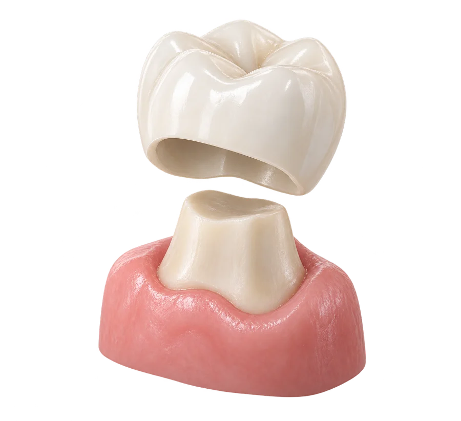 Coroa dentária de cerâmica sobre um dente preparado