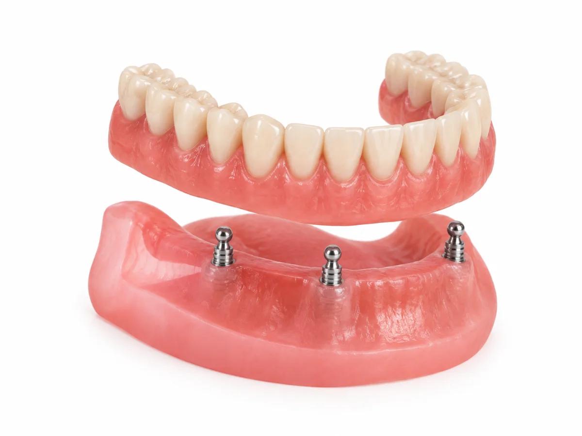 Overdenture inferior: dentadura removível sobre três implantes com encaixes tipo bola