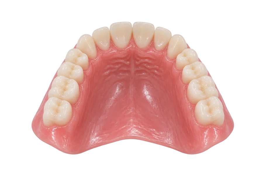 Prótese total removível (dentadura): arcada completa com base rosa
